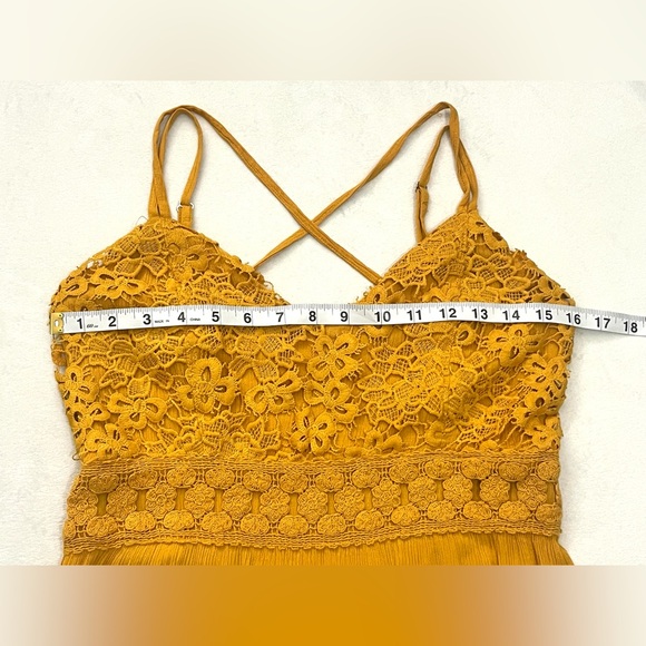 Maurices Yellow Solid Floral Crochet Lace Bodice Top V-Neck Midi Dress Large - Picture 8 of 16